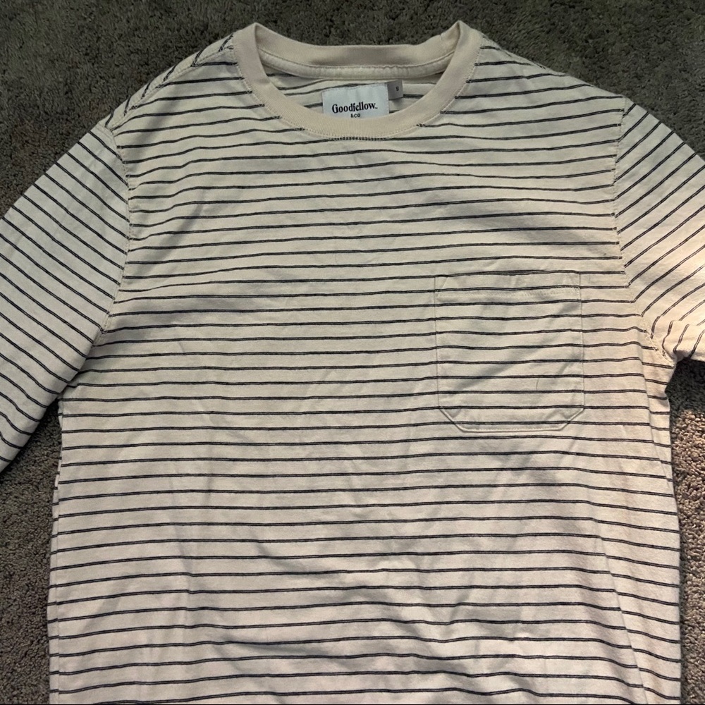 White and Navy blue long sleeve shirt